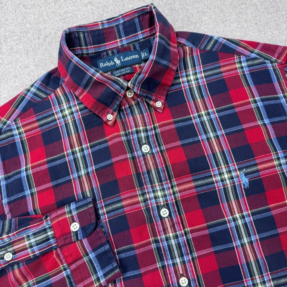 Vintage 90s Polo Ralph Lauren Shirt Mens Large Red Plaid Holiday Classic Preppy‎